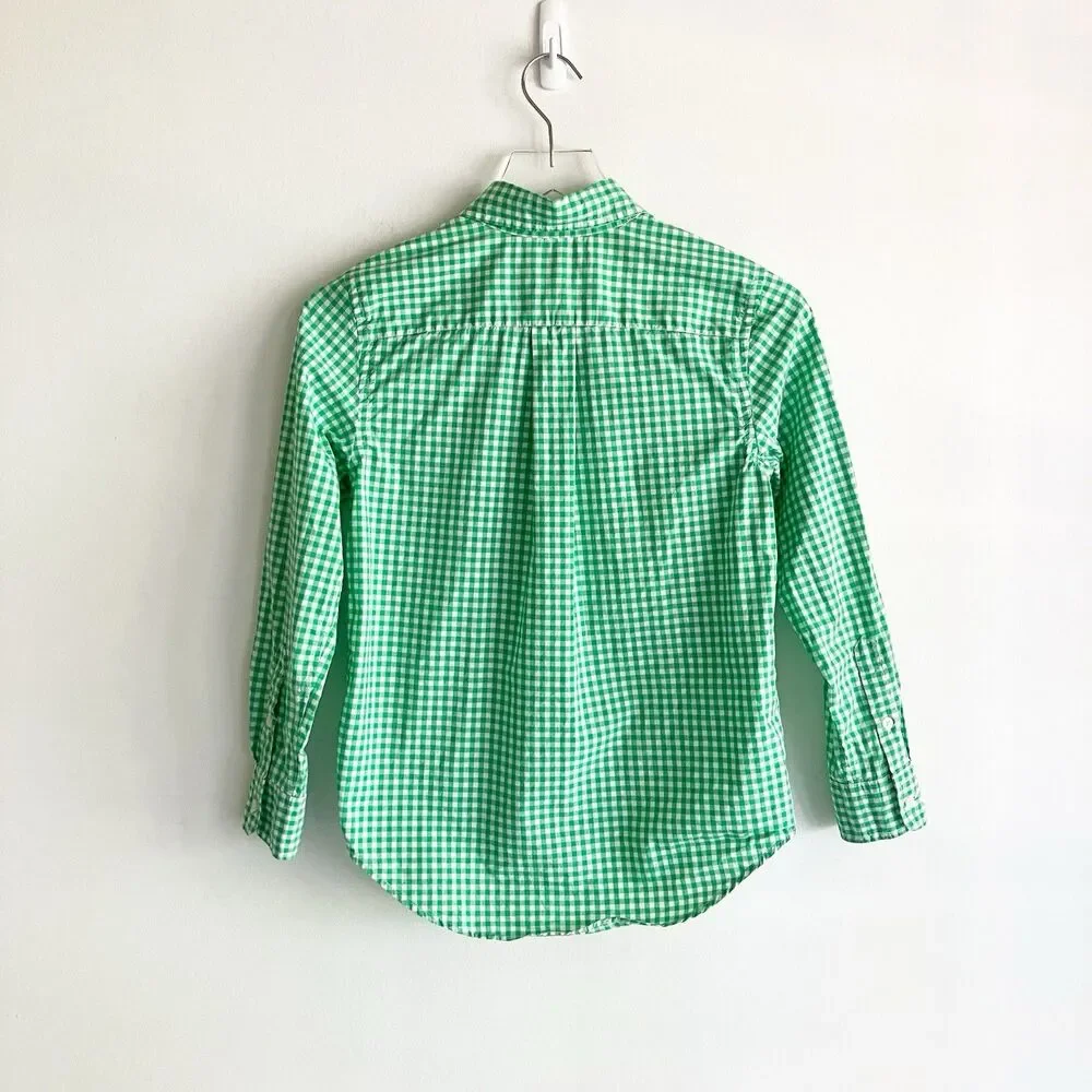 Ralph Lauren Gingham Shirt Boys Size 10-12 Green Button Down Long Sleeve Spring